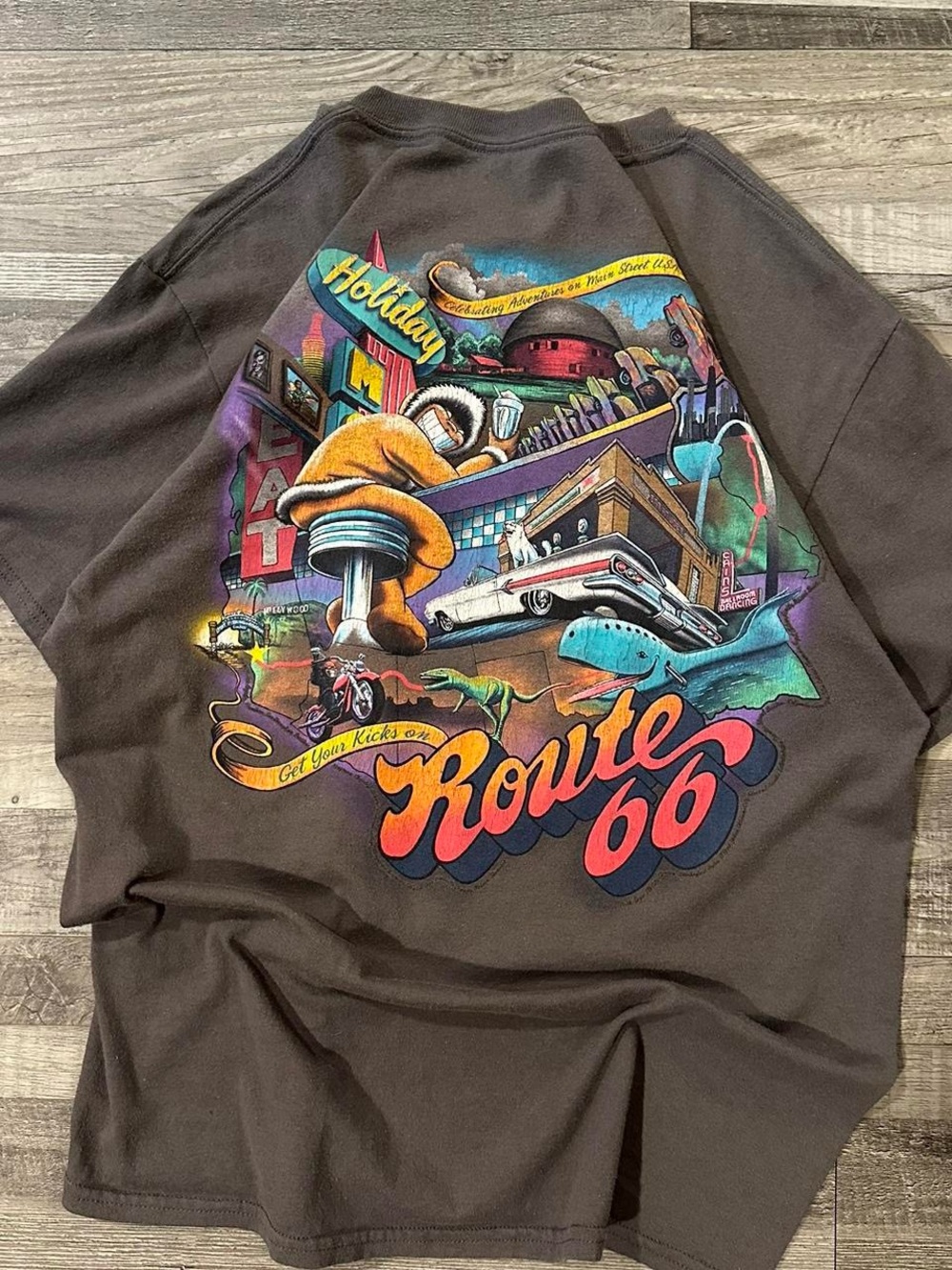Hanes Brown Short Sleeve Tee with Colorful Route 66 Graphic